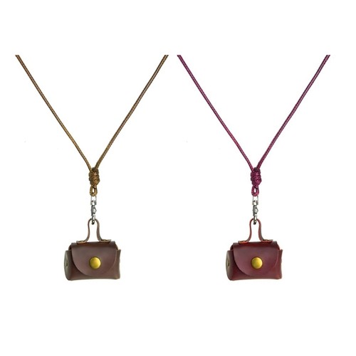 Vintage leather necklace pouch - leather,
